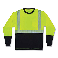 ergodyne GloWear 8281BK Class 2 Long Sleeve Shirt with Black Bottom, Polyester, Large, Lime (22634)
