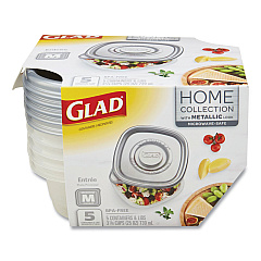 Glad Home Collection Food Storage Containers with Lids, Medium Square, 25 oz, 5/Pack (XZA60795)