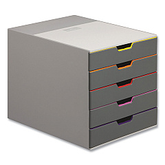 Durable VARICOLOR Stackable Plastic Drawer Box, 5 Drawers, Letter to Folio Size Files, 11.5" x 14" x 11", Gray (760527)