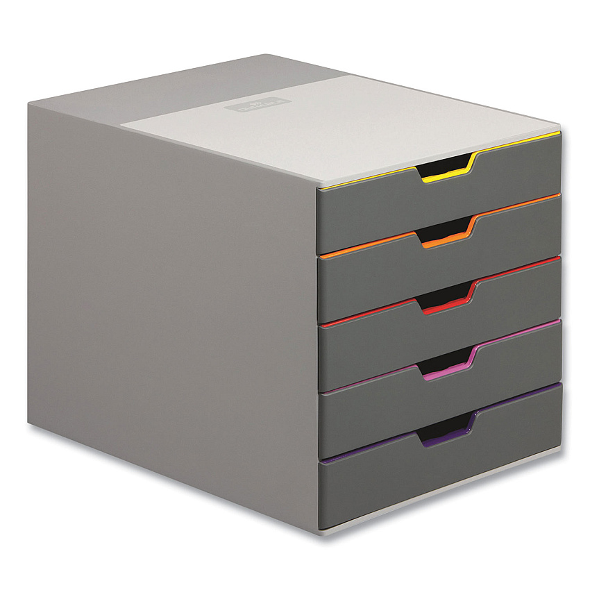 Durable VARICOLOR Stackable Plastic Drawer Box, 5 Drawers, Letter to Folio Size Files, 11.5" x 14" x 11", Gray (760527)