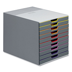 Durable VARICOLOR Stackable Plastic Drawer Box, 10 Drawers, Letter to Folio Size Files, 11.5" x 14" x 11", Gray (761027)