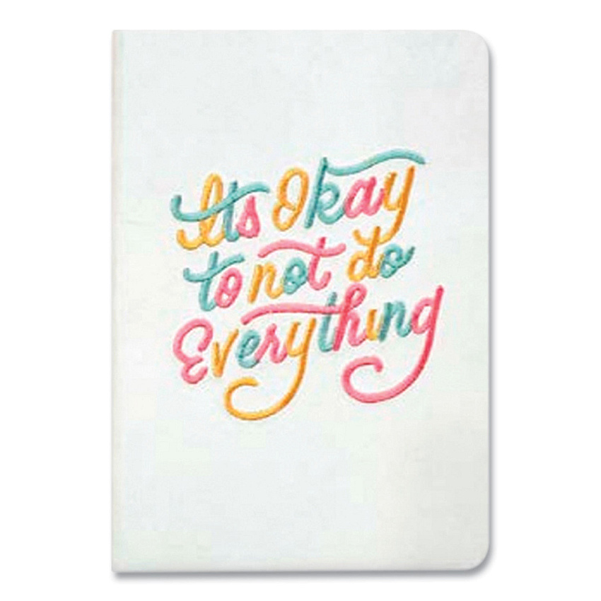 Denik Embroidered Vegan-Suede Layflat Hardbound Journal, It's OK to Not Do Everything, College Rule, White Cover, 144 Sheets (AHBC839L)