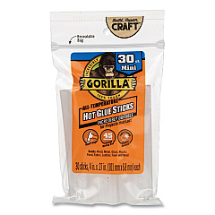 Gorilla Mini Hot Glue Sticks, 0.27" dia x 4", Dries Clear, 30/Pack (3023003)