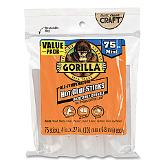 Gorilla Mini Hot Glue Sticks, 0.27" dia x 4", Dries Clear, 75/Pack (3027502)