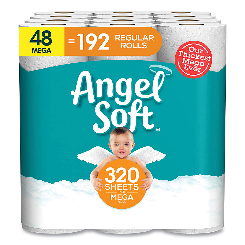 Angel Soft Mega Toilet Paper, Septic Safe, 2-Ply, White, 320 Sheets/Roll, 48 Rolls/Pack (7940350)