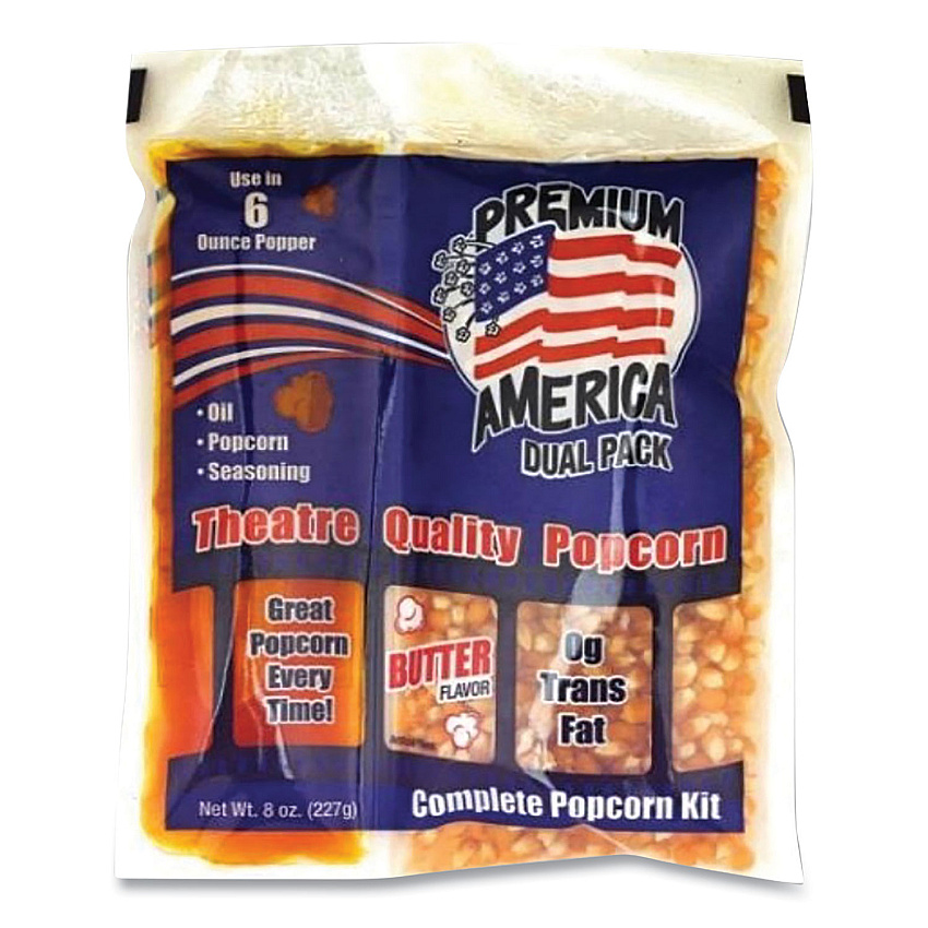 Great Western Products Premium America Popcorn, Butter, 8 oz Pack, 36/Carton (GRE00016)