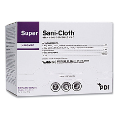 Sani Professional Super Sani-Cloth Individually Wrapped Germicidal Disposable Wipes, Large, 5 x 8, Unscented, White, 50/Pack (H04082)