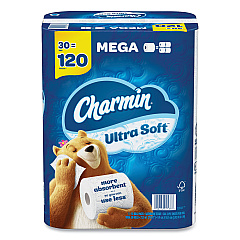 Charmin Ultra Soft Bathroom Tissue, Mega Roll, Septic Safe, 2-Ply, White, 244 Sheets/Roll, 30 Rolls/Pack (01537)