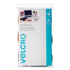 VELCRO Brand ONE-WRAP Ties and Straps, 0.5" x 8", Assorted Colors, 60/Pack (93007)