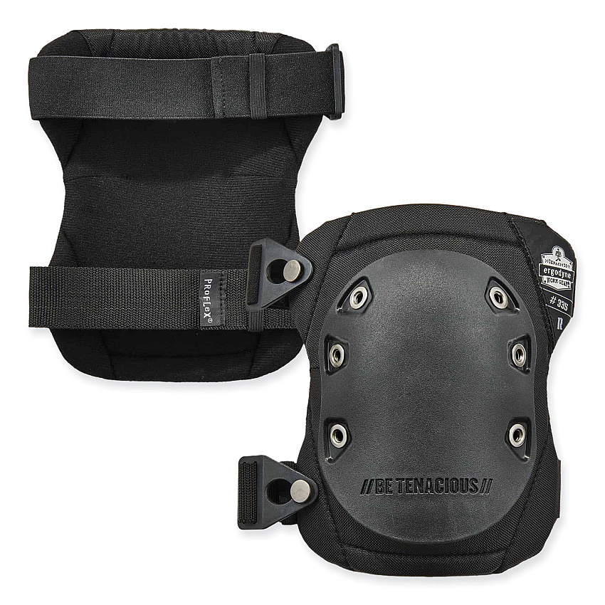 ergodyne ProFlex 335 Slip-Resistant Rubber Cap Knee Pads, Buckle Closure, One Size Fits Most, Black Cap, Pair (18335)