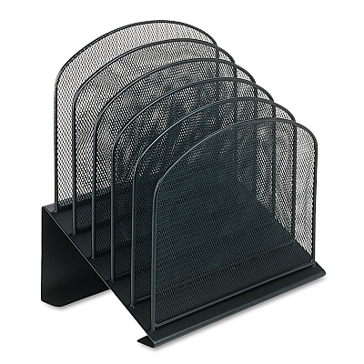 Safco Onyx Mesh Desk Organizer with Tiered Sections, 5 Sections, Letter to Legal Size Files, 11.25" x 7.25" x 12", Black (3257BL)