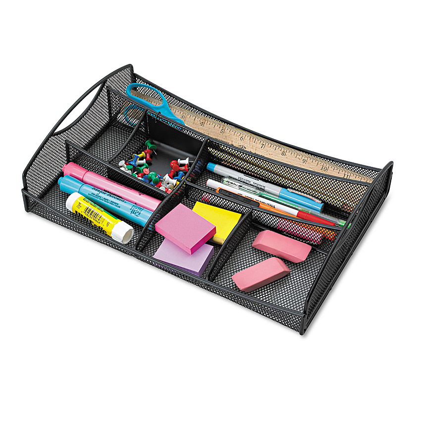 Safco Onyx Mesh Drawer Organizer, Seven Compartments, 13 x 8.75 x 2.75, Steel, Black (3262BL)