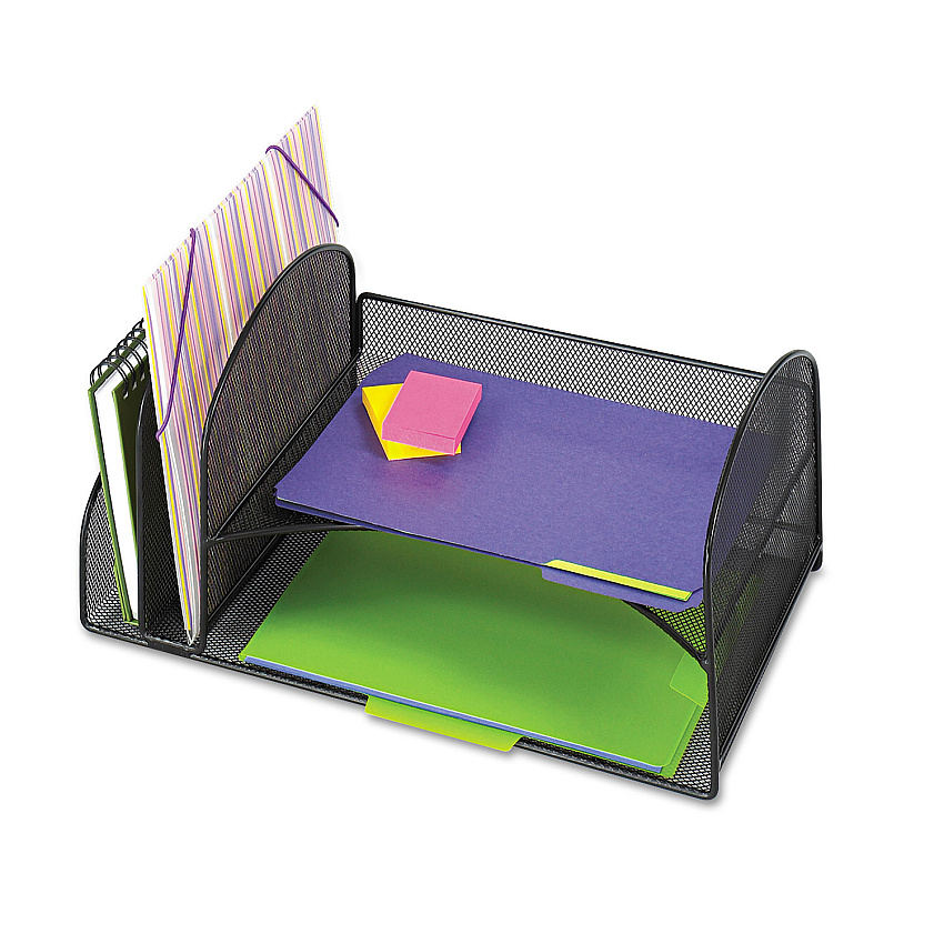 Safco Onyx Mesh Desk Organizer, Two Vertical/Two Horizontal Sections, Steel Mesh, 17 x 10.75 x 7.75, Black (3264BL)