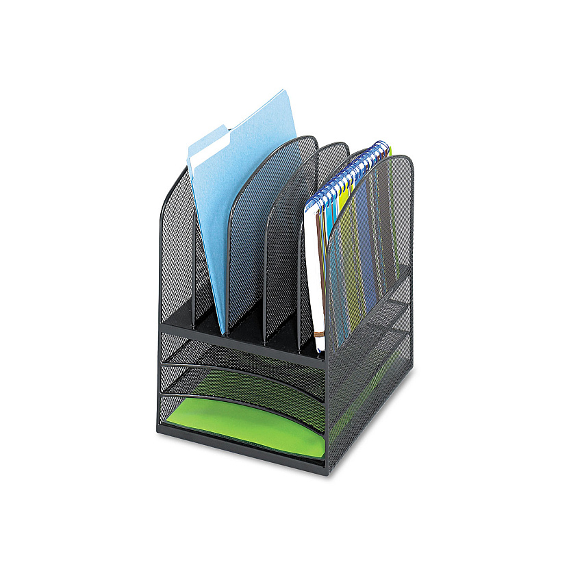Safco Onyx Mesh Desk Organizer with Five Vertical and Three Horizontal Sections, Letter Size Files, 11.5" x 9.5" x 13", Black (3266BL)