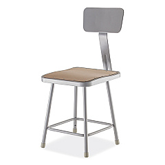 NPS 6300 Series Heavy-Duty Square Seat Stool with Backrest, Supports Up to 500 lb, 17.5" Seat Height, Brown Seat, Gray Back/Base (6318B)
