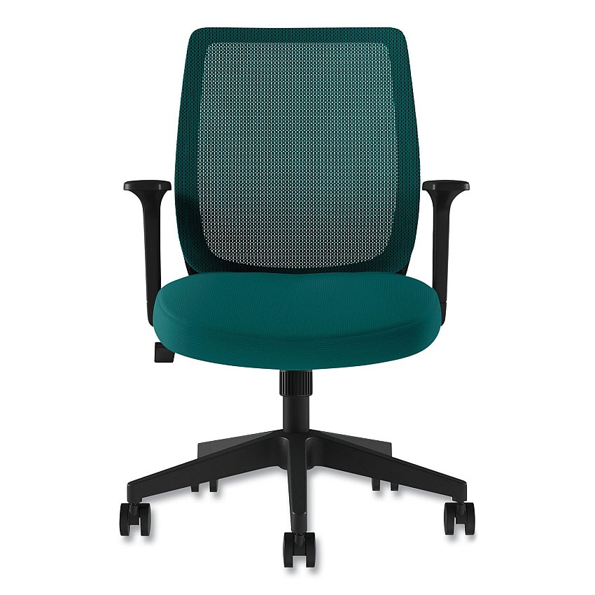 Union & Scale Essentials Mesh Back Fabric Task Chair with Arms, Supports Up to 275 lb, Teal Fabric Seat/Mesh Back, Black Base (60410)