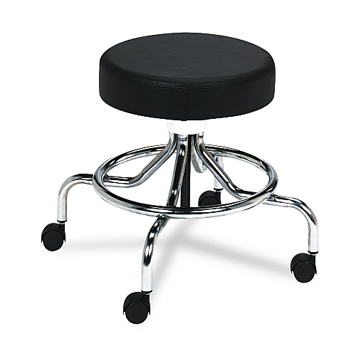 Safco Screw Lift Stool with Low Base, Supports Up to 250 lb, 25" Seat Height, Black Seat, Chrome Base (3432BL)