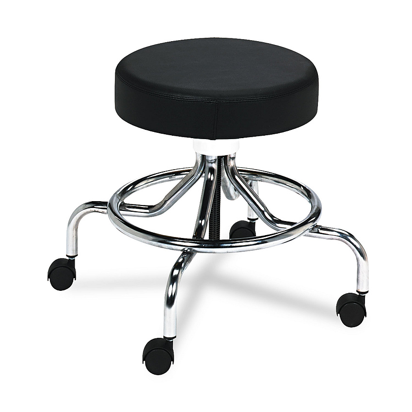 Safco Screw Lift Stool with Low Base, Supports Up to 250 lb, 25" Seat Height, Black Seat, Chrome Base (3432BL)