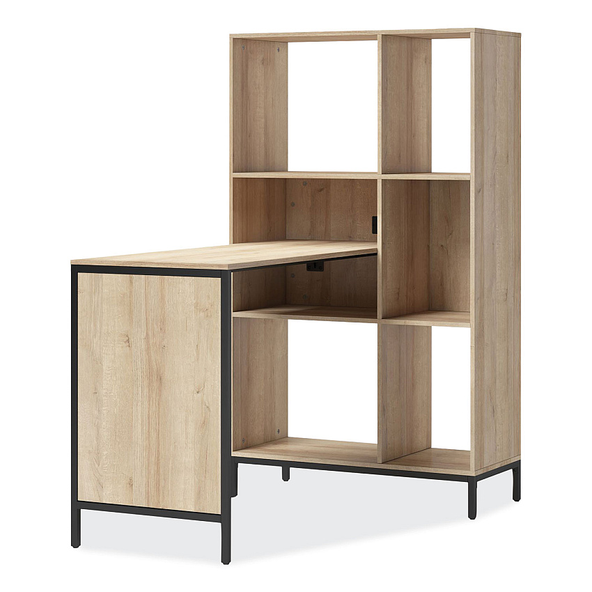 Whalen Turing Home Office Workstation with Integrated Bookcase and Power Center, 48.3" x 31.75" x 55.25", Desert Ash/Black (TU48CD)
