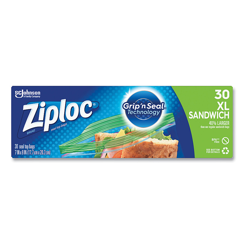 Ziploc Sandwich Seal Top Bags, 8" x 7", Clear, 30/Box (315880)