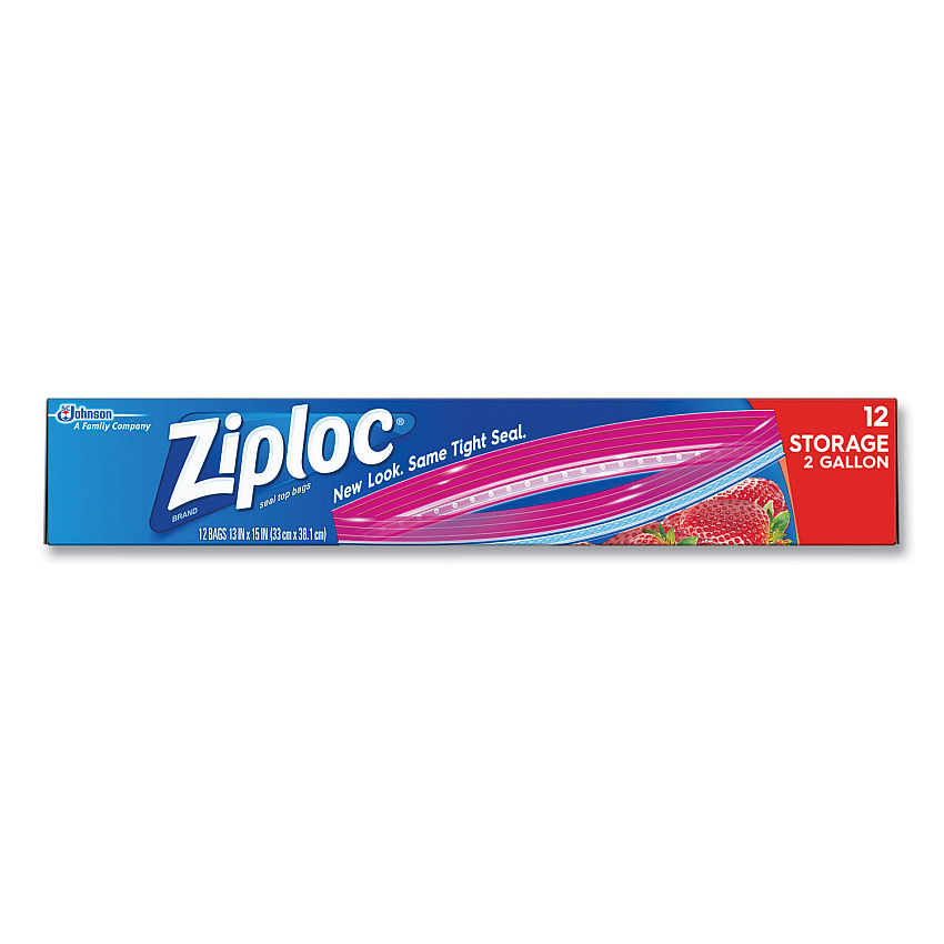 Ziploc Double Zipper Storage Bags, 8 qt, 13" x 15", Clear, 12/Box (664531)