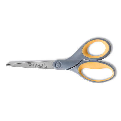 Westcott Titanium Bonded Scissors, 7" Long, 3" Cut Length, Gray/Yellow Straight Handle (13526)