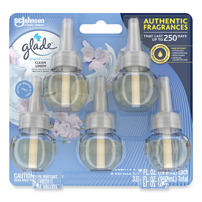 Glade Plugins Scented Oil Refill, Clean Linen, 0.67 oz, 5/Pack (322829)