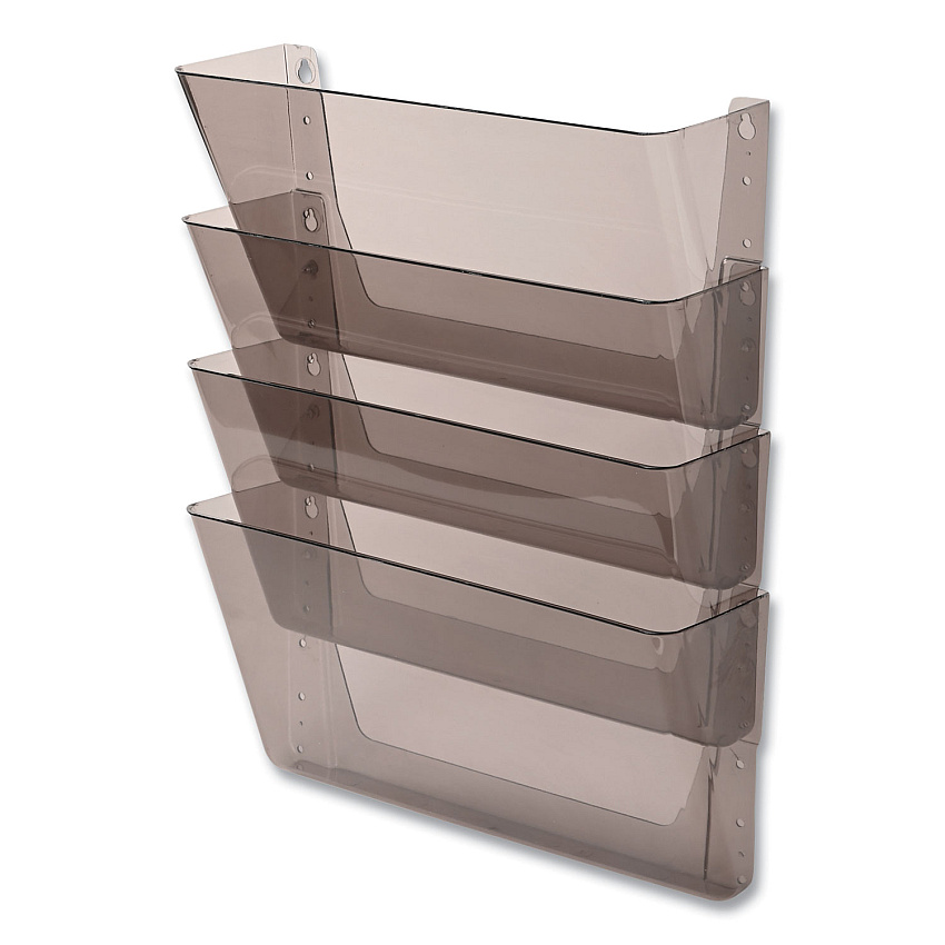 deflecto DocuPocket Stackable Four-Pocket Wall File, 4 Sections, Letter Size, 13" x 4", Smoke (73402)