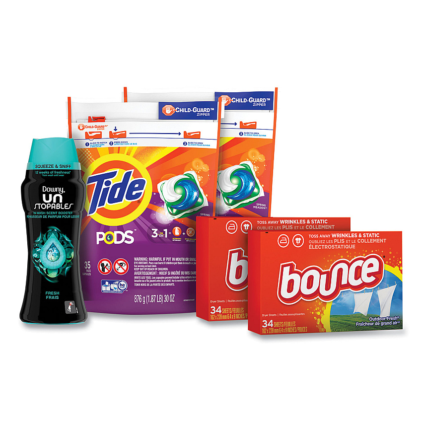 Better Together Laundry Care Bundle, (2) Bags Tide Pods, (2) Boxes Bounce Dryer Sheets, (1) Bottle Downy Unstopables (79822)