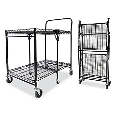 Bostitch Stowaway Folding Carts, 2 Shelves, 35w x 37.25d x 22h, Black, 250 lb Capacity (BSACLGBLK)