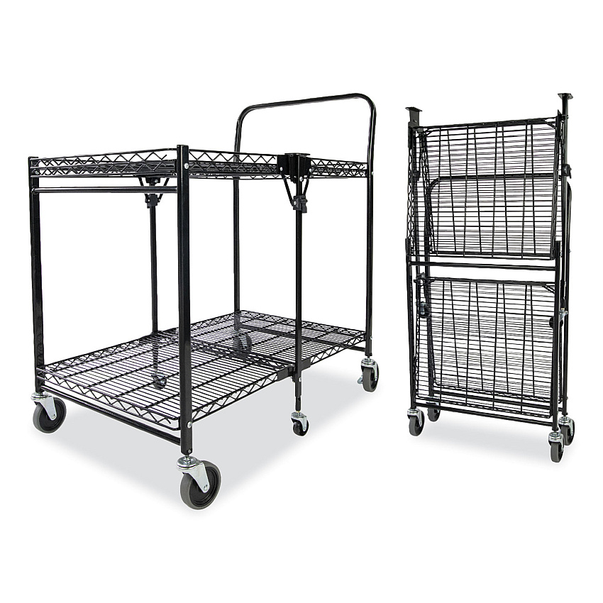 Bostitch Stowaway Folding Carts, 2 Shelves, 35w x 37.25d x 22h, Black, 250 lb Capacity (BSACLGBLK)
