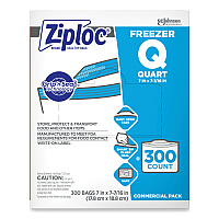 Ziploc Double Zipper Freezer Bags, 1 qt, 2.7 mil, 7" x 7.75", Clear, 300/Carton (696187)