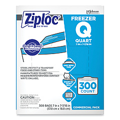 Ziploc Double Zipper Freezer Bags, 1 qt, 2.7 mil, 7" x 7.75", Clear, 300/Carton (696187)