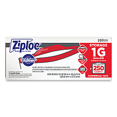 Ziploc Double Zipper Storage Bags, 1 gal, 1.75 mil, 10.56" x 10.75", Clear, 250/Box (682257)
