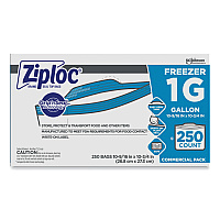 Ziploc Double Zipper Freezer Bags, 1 gal, 2.7 mil, 10.56" x 10.75", Clear, 250/Carton (682258)