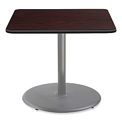 NPS Cafe Table, 36w x 36d x 30h, Square Top/Round Base, Mahogany Top, Gray Base (CG33636RD1MY)