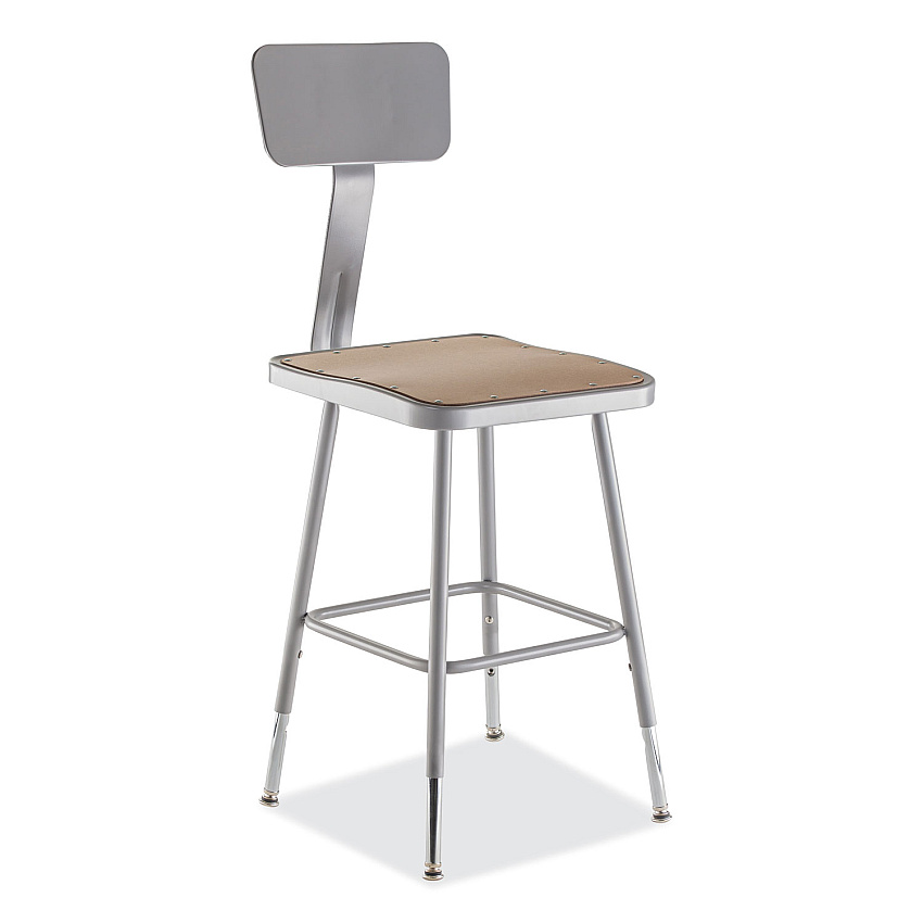 NPS 6300 Series Height Adjustable HD Square Seat Steel Stool with Back, Supports Up to 500 lb, 18"-26" Seat Height, Brown/Gray (6318HB)