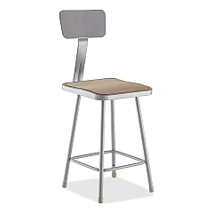 NPS 6300 Series Heavy Duty Square Seat Stool with Backrest, Supports Up to 500 lb, 23.25" Seat Height, Brown Seat,Gray Back/Base (6324B)