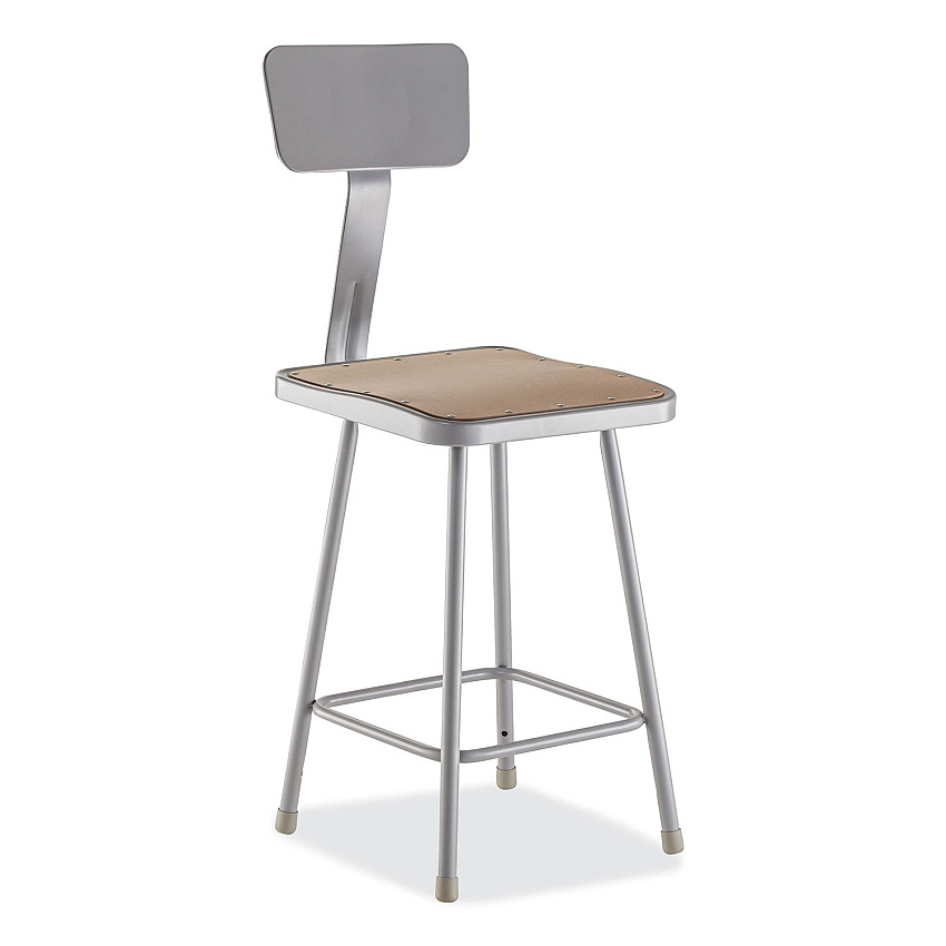 NPS 6300 Series Heavy Duty Square Seat Stool with Backrest, Supports Up to 500 lb, 23.25" Seat Height, Brown Seat,Gray Back/Base (6324B)