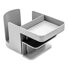 deflecto Standing Desk Cup Holder Organizer, Two Sections, 3.94 x 7.04 x 3.54, Gray (400000)