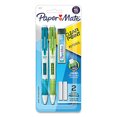 Paper Mate Clear Point Mechanical Pencil, 0.7 mm, HB (#2.5), Black Lead, Randomly Assorted Barrel Colors, 2/Pack (56047PP)