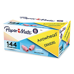 Paper Mate Arrowhead Eraser Caps, For Pencil Marks, Pink, 144/Box (73015)
