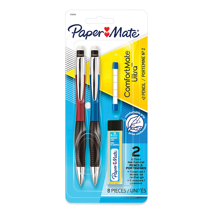 Paper Mate ComfortMate Ultra Pencil Starter Set, 0.7 mm, HB (#2.5), Black Lead, Assorted Barrel Colors, 2/Pack (1738796)
