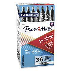 Paper Mate Profile Ballpoint Pen Value Pack, Retractable, Bold 1.4 mm, Black Ink, Smoke Barrel, 36/Box (1921067)