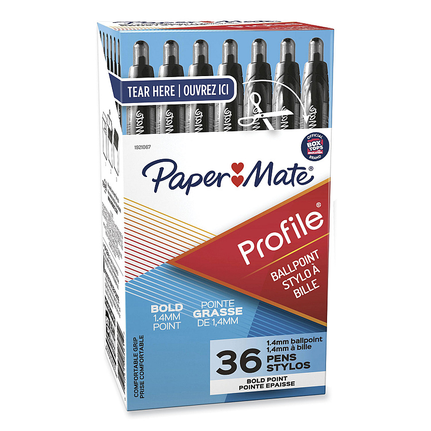 Paper Mate Profile Ballpoint Pen Value Pack, Retractable, Bold 1.4 mm, Black Ink, Smoke Barrel, 36/Box (1921067)