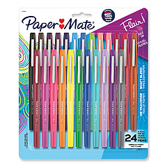 Paper Mate Point Guard Flair Felt Tip Porous Point Pen, Stick, Medium 0.7 mm, Assorted Tropical Vacation Ink and Barrel Colors, 24/Pack (1978998)