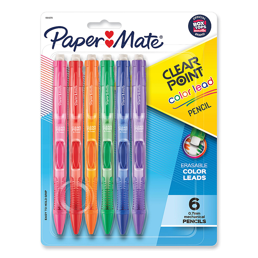 Paper Mate Clearpoint Color Mechanical Pencils, 0.7 mm, Assorted Lead/Barrel Colors, 6/Pack (1984678)