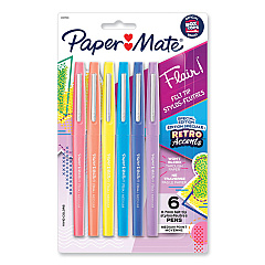 Paper Mate Flair Felt Tip Porous Point Pen, Stick, Medium 0.7 mm, Assorted Ink and Barrel Colors with Retro Accents, 6/Pack (2097888)