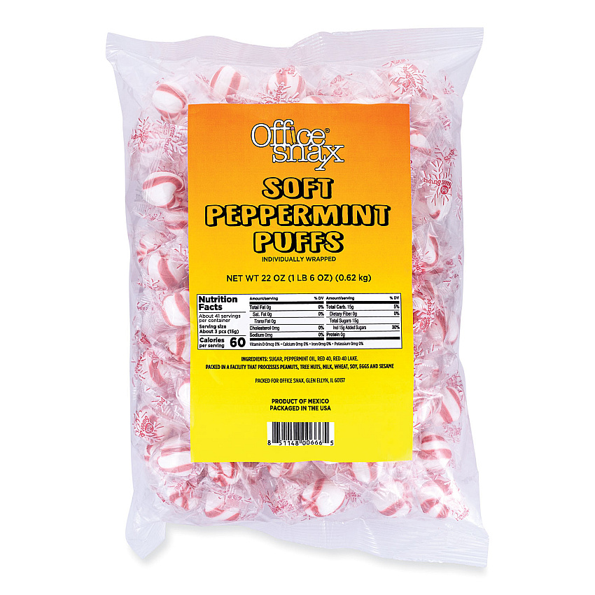 Office Snax Candy Assortments, Soft Peppermint Puffs, 22 oz Bag (00666)