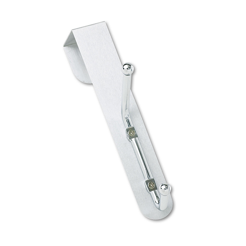 Safco Over-The-Door Double Coat Hook, Chrome-Plated Steel, Satin Aluminum Base (4166)
